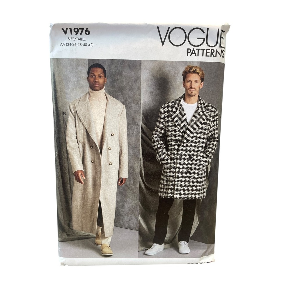 Vogue V1976 Men's Double Breasted Coat AA‎ 34-42 Two Lengths